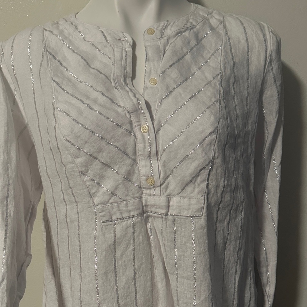 GAP White Tunic Top with Silver Stripe Detail